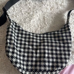 Baggu B&W pixel gingham medium nylon crescent bag
